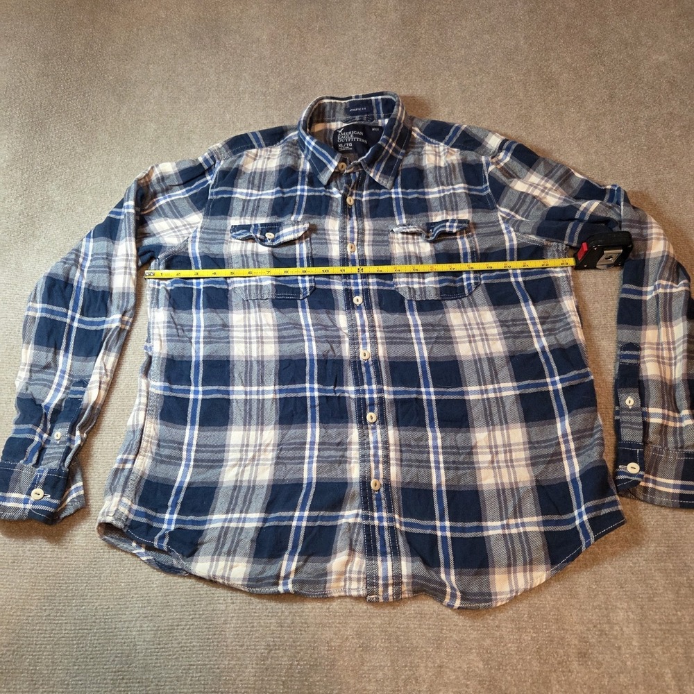 American Eagle Mens Shirt XL Blue Check Athletic Fit Flannel Button Up